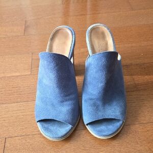 Blue Suede Women's Mules Made In Italy